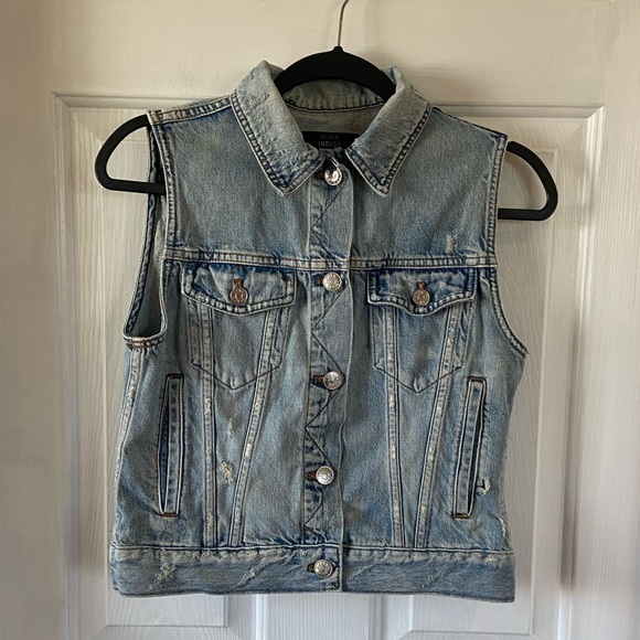 J. Crew Indigo Denim Vest Button Up Distressed Sm